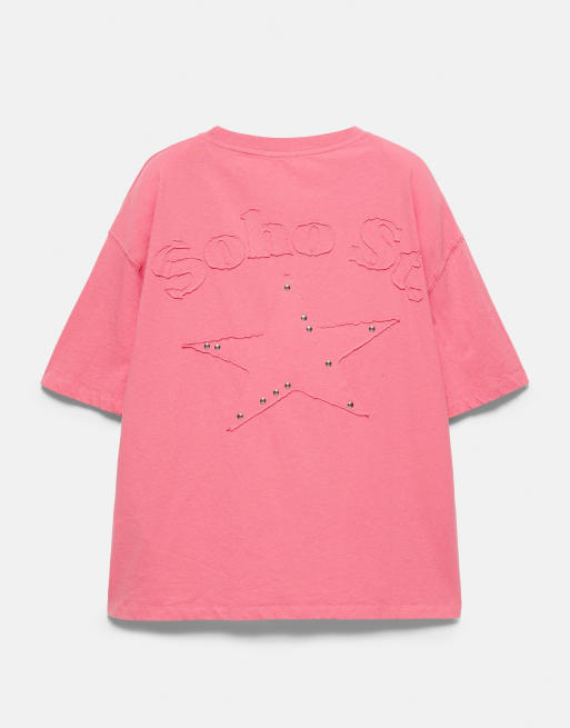 Pull&Bear Oversize Soho Street Grafik-T-Shirt in Pink, 7 von 7