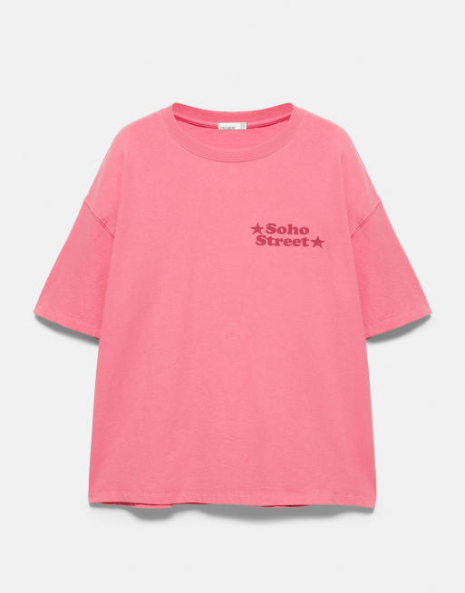 Pull&Bear oversize soho street grafisk t-shirt i rosa, 5 av 7