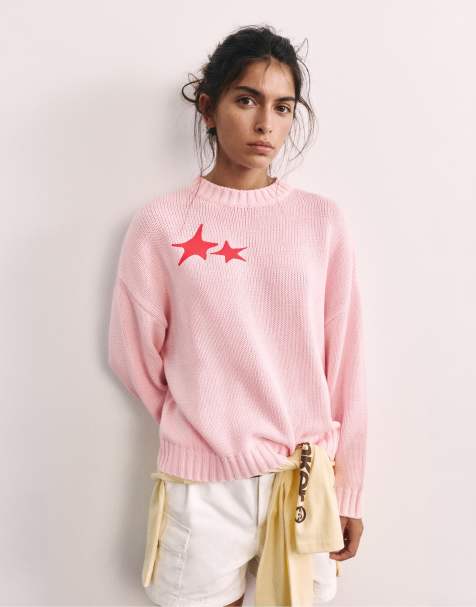 Pull&Bear Oversize star jumper in pink - view 1