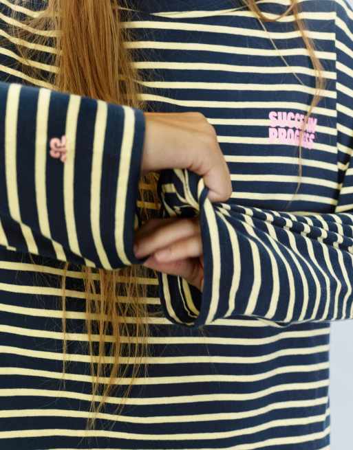 Pull&Bear Oversize striped graphic t-shirt in navy, 3 of 7