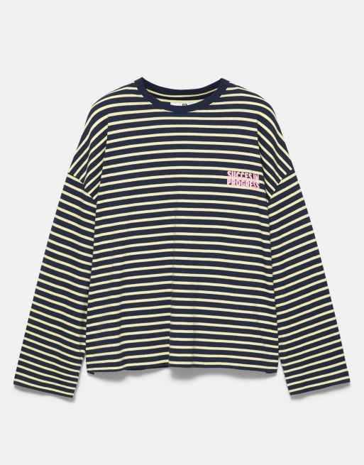 Pull&Bear Oversize striped graphic t-shirt in navy, 5 of 7