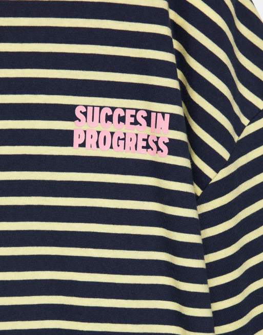 Pull&Bear Oversize striped graphic t-shirt in navy, 6 of 7