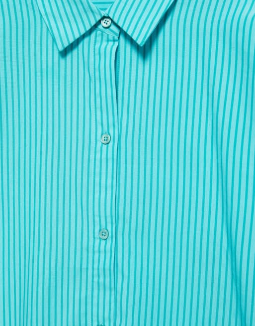 Pull&Bear Oversize striped shirt in turquoise, 5 of 6