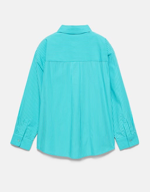 Pull&Bear Oversize striped shirt in turquoise, 6 of 6