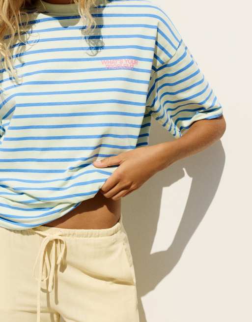 Pull&Bear Oversize striped t-shirt in blue/white, 3 of 7