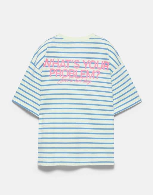 Pull&Bear Oversize striped t-shirt in blue/white, 7 of 7