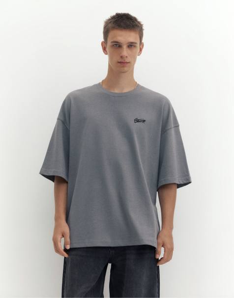 Pull&Bear oversize stwd t-shirt i grått - view 1