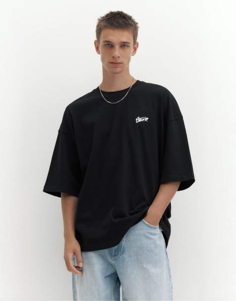 Pull&Bear Oversize stwd T-shirt i sort - view 1