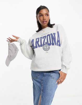 Pull&Bear – Oversize-Sweatshirt in grau meliert mit „Arizona“-Print im  College-Look | ASOS