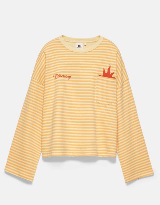 Pull&Bear Oversize Sweatshirt mit Streifenprint in Gelb, 6 von 7