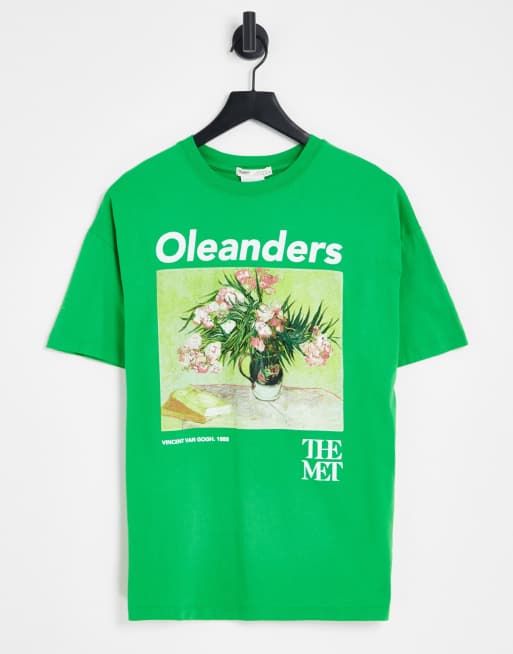 Pull&Bear – Oversize-T-Shirt in Grün mit <em>Van-Gogh</em>-Grafik