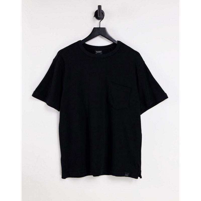 Pull&Bear – Oversize-T-Shirt in Schwarz mit Waffelstruktur