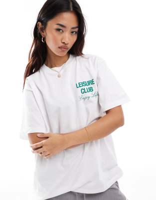 Pull & Bear - Oversize-T-Shirt in Weiß mit „Leisure Club"-Print