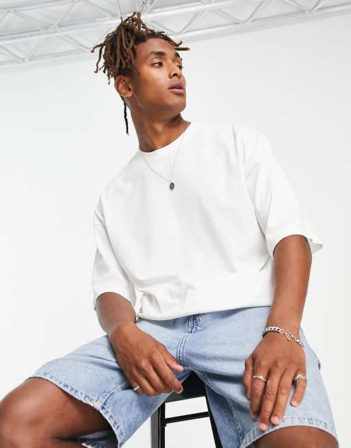 Pull&Bear – Oversize-T-Shirt in Weiß mit überschnittenen Schultern