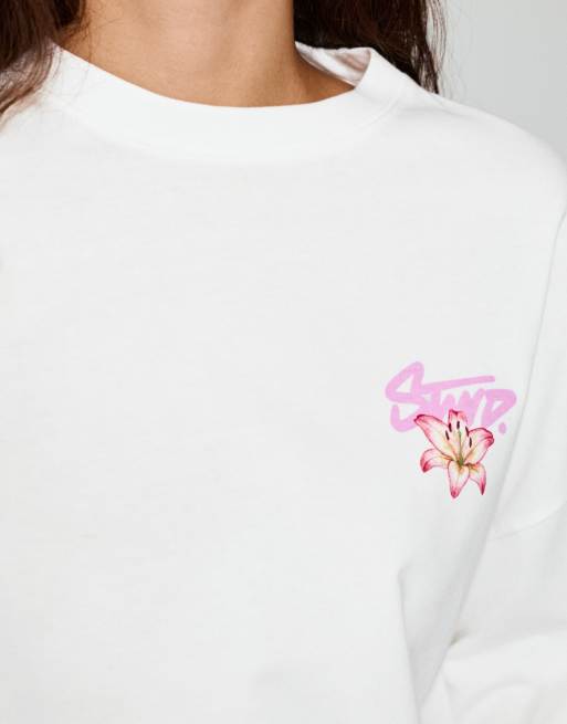 Pull&Bear oversize t-shirt med blommigt tryck i is, 3 av 7