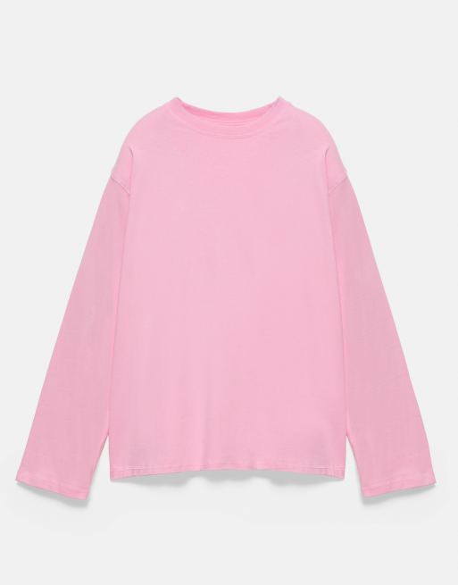 Pull&Bear oversize t-shirt med långa ärmar i rosa, 5 av 7