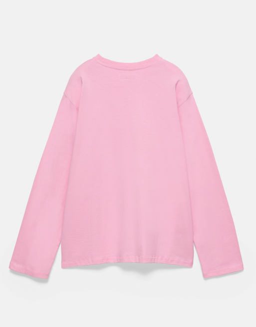 Pull&Bear oversize t-shirt med långa ärmar i rosa, 7 av 7
