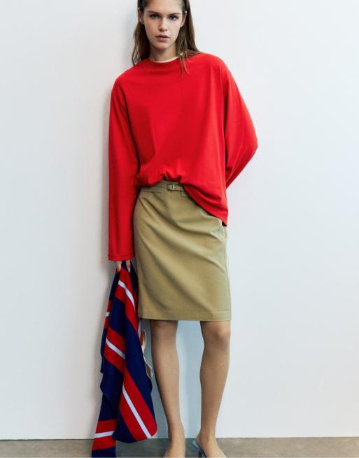 Pull&Bear oversize t-shirt med långa ärmar i rött, 5 av 7