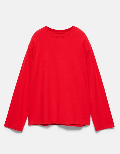 Pull&Bear oversize t-shirt med långa ärmar i rött, 6 av 7