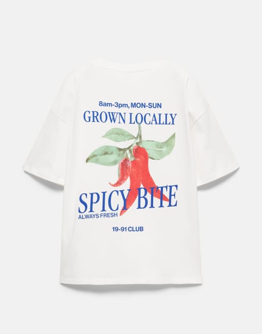 Pull&Bear Oversize T-Shirt mit Chili-Print in Ice, 7 von 7
