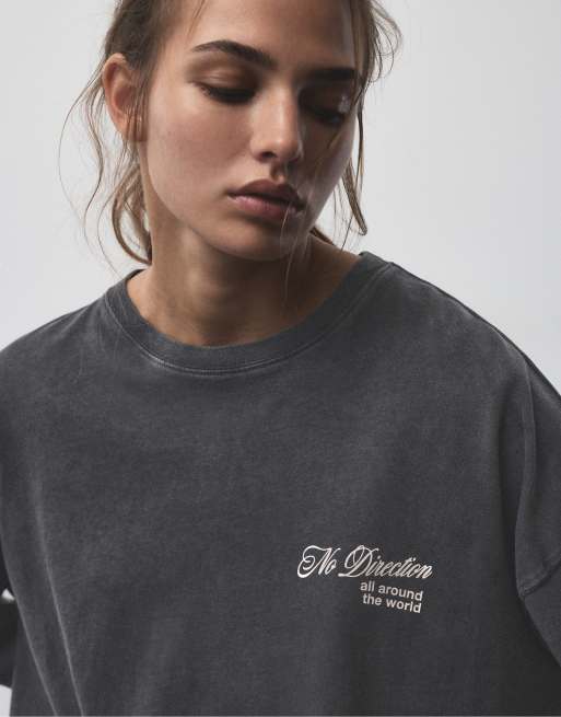 Pull&Bear Oversize T-Shirt mit Grafik in Schwarz, 3 von 7