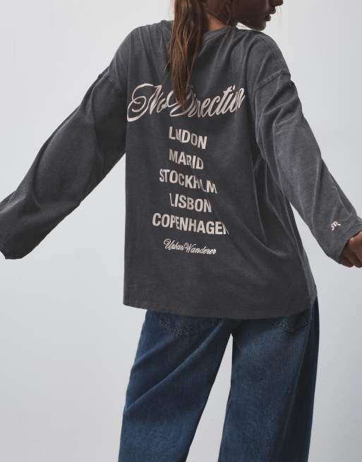 Pull&Bear Oversize T-Shirt mit Grafik in Schwarz, 4 von 7