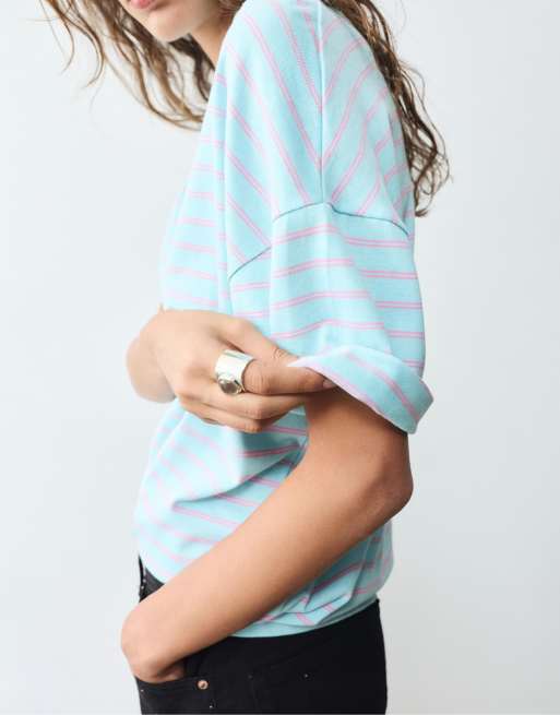 Pull&Bear Oversize T-Shirt mit kurzen Ärmeln in Hellblau, 3 von 7