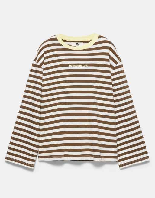 Pull&Bear Oversize-T-Shirt mit Streifen in Braun, 3 von 5