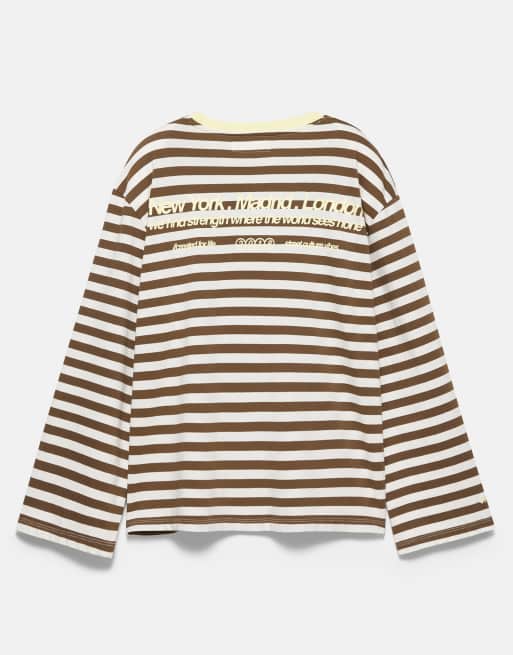 Pull&Bear Oversize-T-Shirt mit Streifen in Braun, 5 von 5