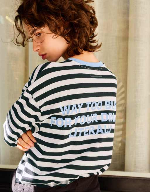 Pull&Bear Oversize-T-Shirt mit Streifen in Schwarz, 2 von 6