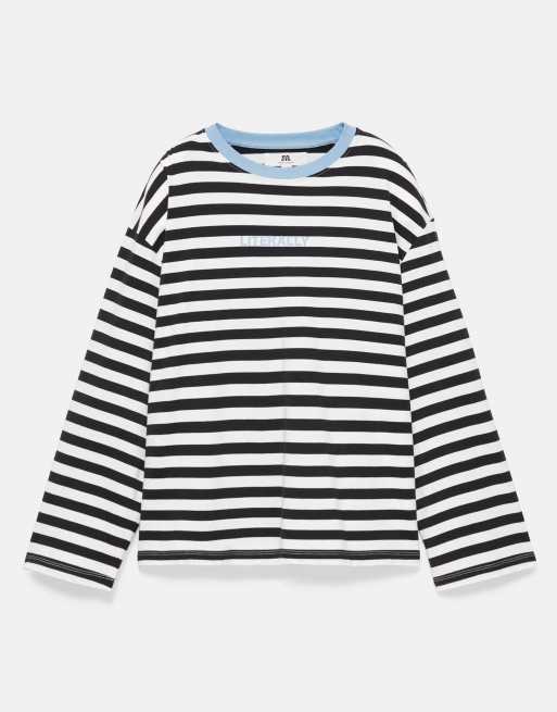 Pull&Bear Oversize-T-Shirt mit Streifen in Schwarz, 4 von 6