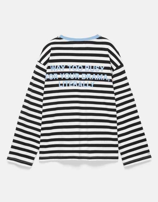 Pull&Bear Oversize-T-Shirt mit Streifen in Schwarz, 6 von 6