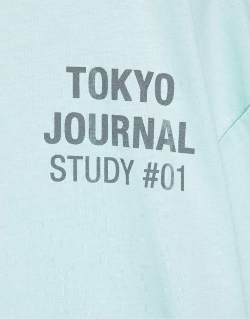 Pull&Bear Oversize tokyo graphic t-shirt in turquoise, 6 of 7