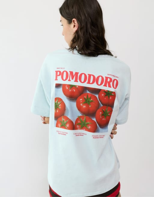 Pull&Bear Oversize tomato graphic t-shirt in blue, 2 of 7