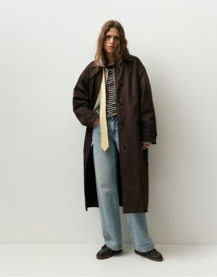 Pull & Bear Oversize Trench Coat In Brown