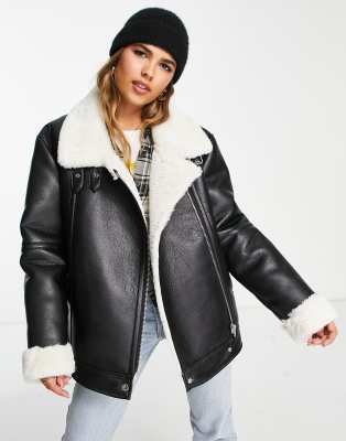 Pull & Bear oversized aviator jacket in black