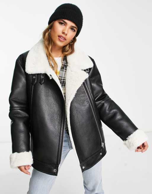 Pull&Bear oversized aviator jacket in black | ASOS