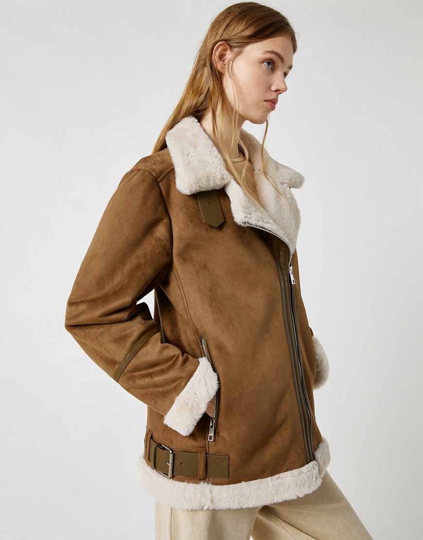 Pull & Bear oversized aviator jacket in brown