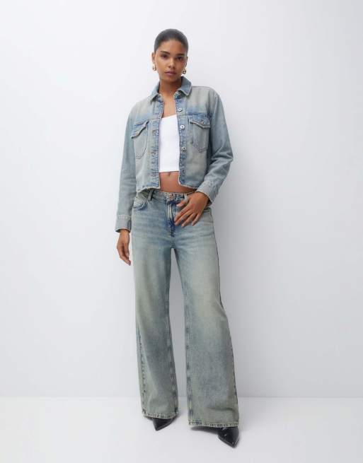 Pull&Bear oversized baggy low waist jeans in washed blue | ASOS