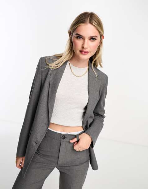 Grey long blazer on sale womens