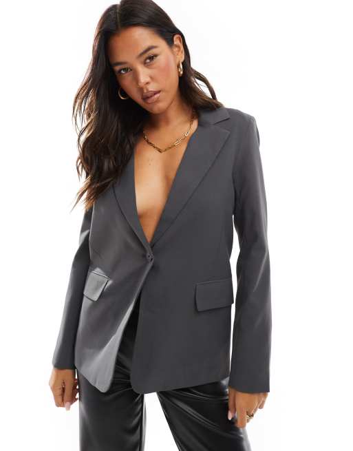 Pull&Bear oversized blazer in gray