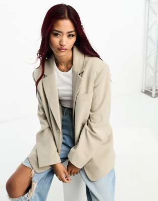 Pull&Bear Pull&Bear oversized blazer in stone-Neutral