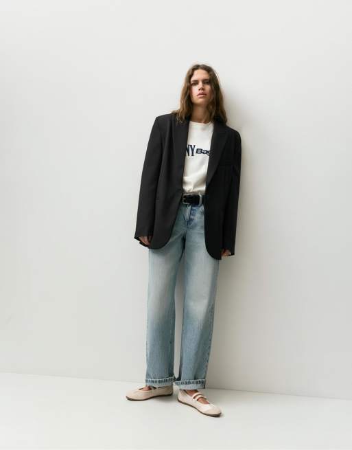 Pull&Bear - Oversized blazer in zwart, 3 van 4
