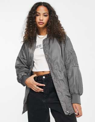 Pull & Bear oversized bomber jacket in gray