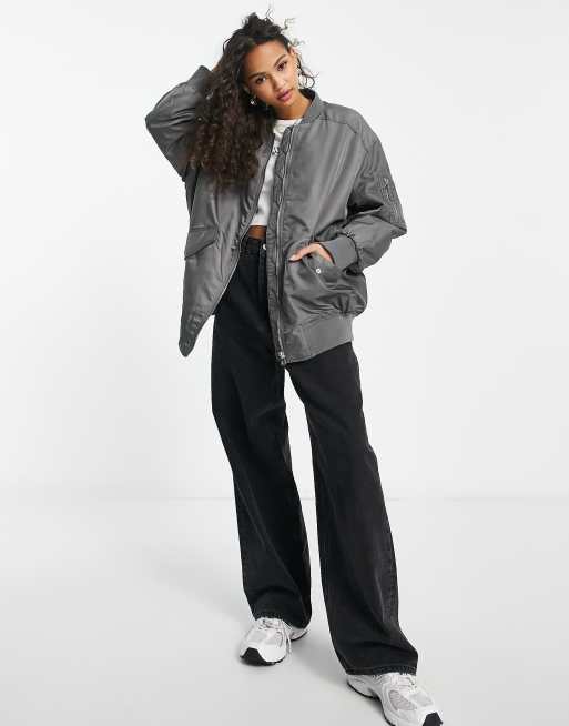 Pull&Bear oversized bomber jacket in gray