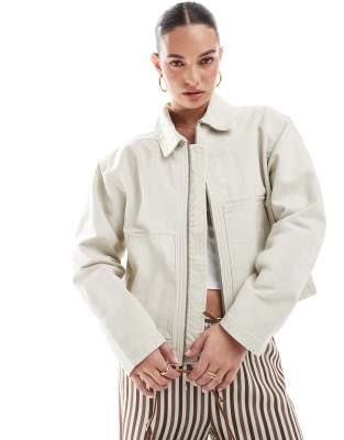 Pull & Bear Oversized Canvas Jacket In White