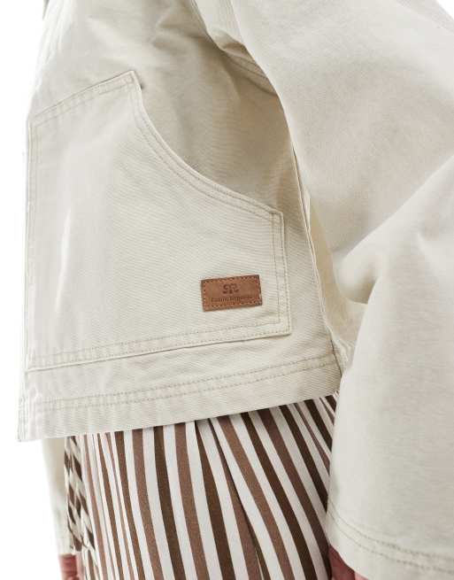 Pull&Bear oversized canvas jacket in ecru, 4 of 4