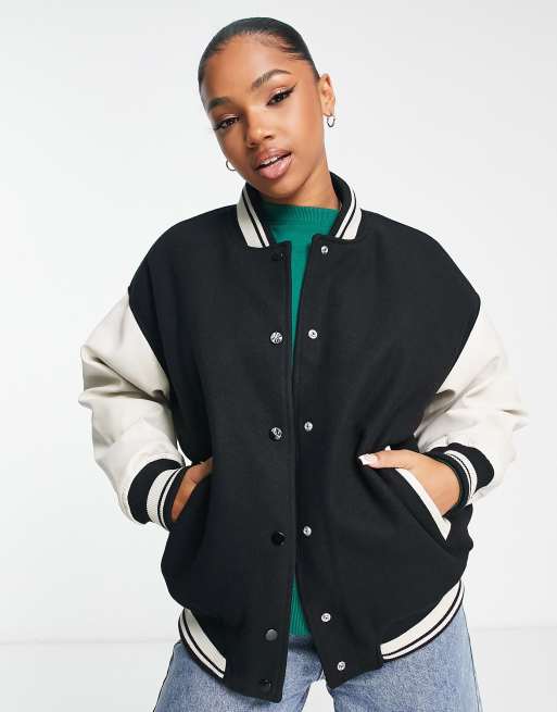 Pull&Bear puffer bomber jacket in black