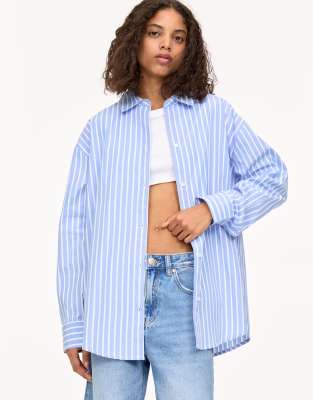 oversized contrast striped shirt in blue