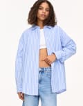 [Pull & Bear] Pull & Bear oversized contrast striped shirt in blue XS BLUE